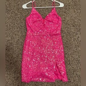 Charlene Sequin Bodycon Dress in Hot Pink
